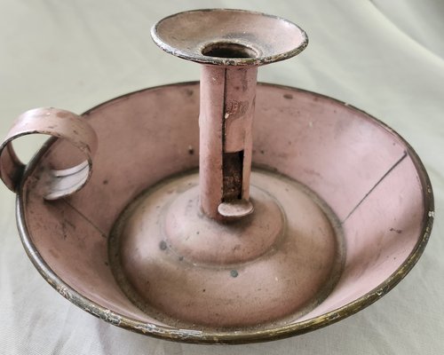 Antq. PA. Tin Push-Up Candlestick in Orig. Pink