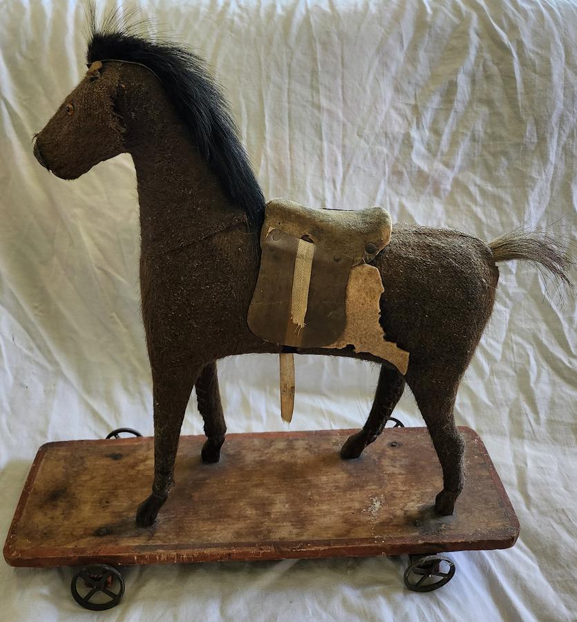 Antique Mohair Horse Pull Toy