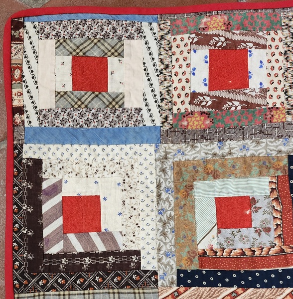 **Antique Log Cabin Crib Quilt in Early Fabrics