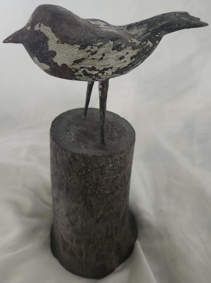 Antique Folk Art Bird with Incised Carving on Base