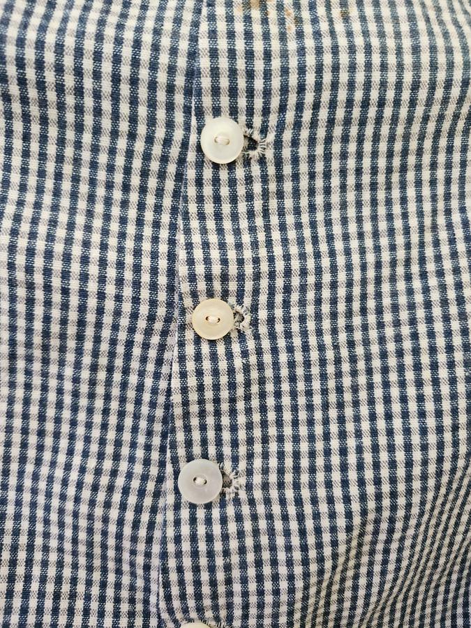 Antique Blue Checked Lady's Blouse w/Embroidery