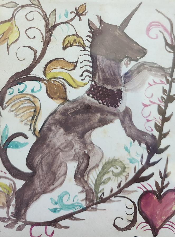 Antique Folk Art Unicorns Fraktur Watercolor