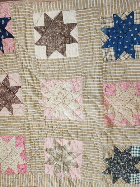 Antique Star Crib Quilt in Great Early Fabrics