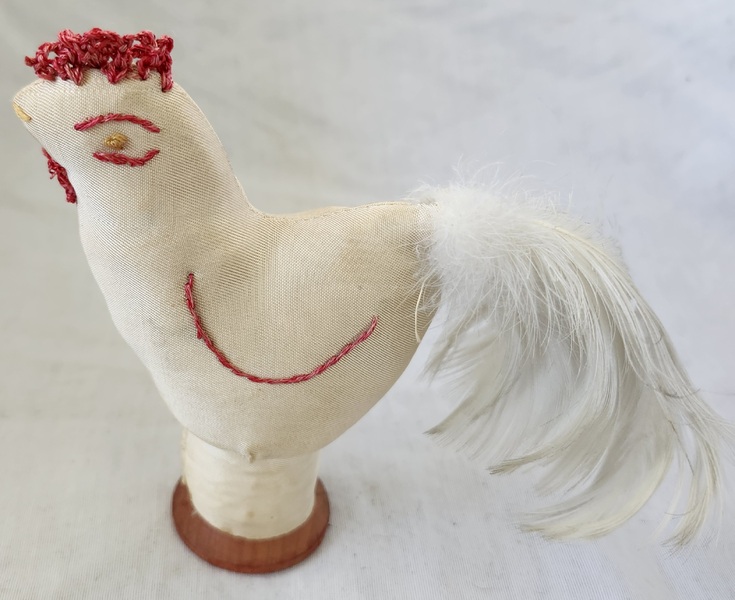 Chicken Rooster on Spool Pin Cushion Ex Booth #1