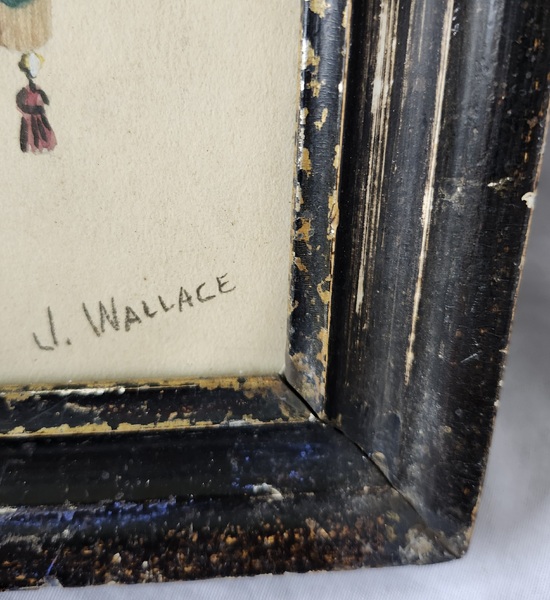Vintage Folk Art Watercolor of Exotic Bird in Cage