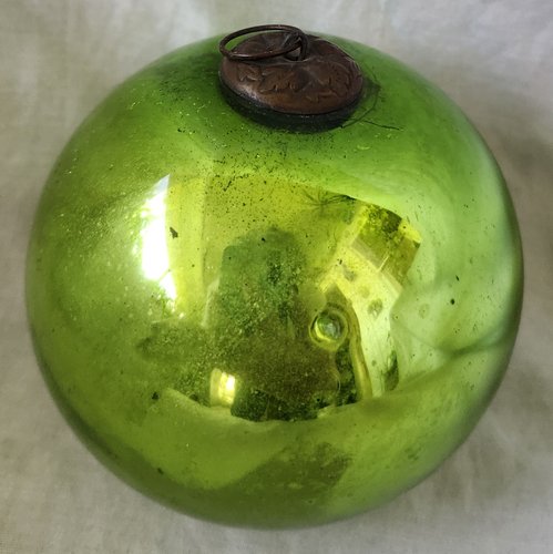 Antique German Cobalt Green Kugel Ornament