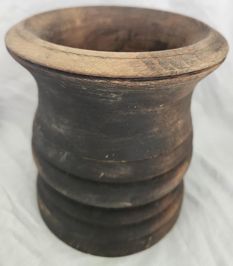 Lg. Antique Mortar & Pestle in Orig. Black Paint