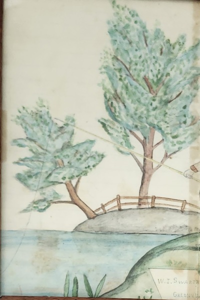 **19th C. Signed Fishing Watercolor w/Provenance