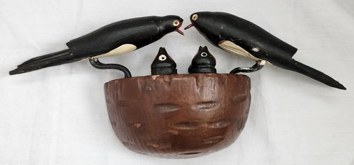 **Vntg. German Folk Art Carved Barn Swallow Family