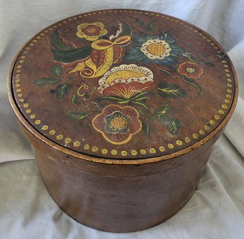 Antique Folk Art Pantry Box w/Painted Flowers
