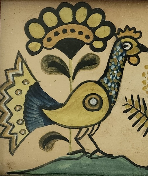 Vintage PA. Folk Art Watercolor Roosters Fraktur