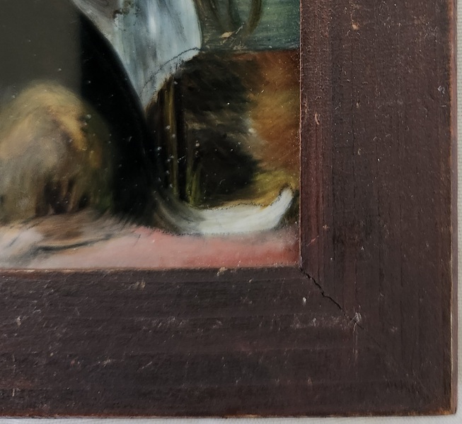 Antique Miniature Reverse Painting of Sad Beagle