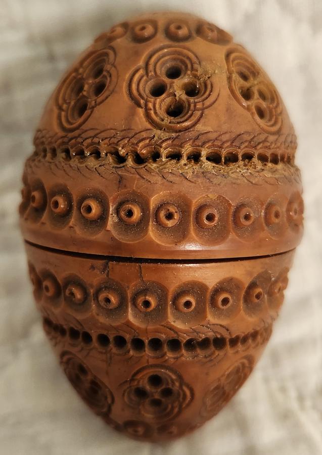19th C. Folk Art Coquille Nut Needle Case