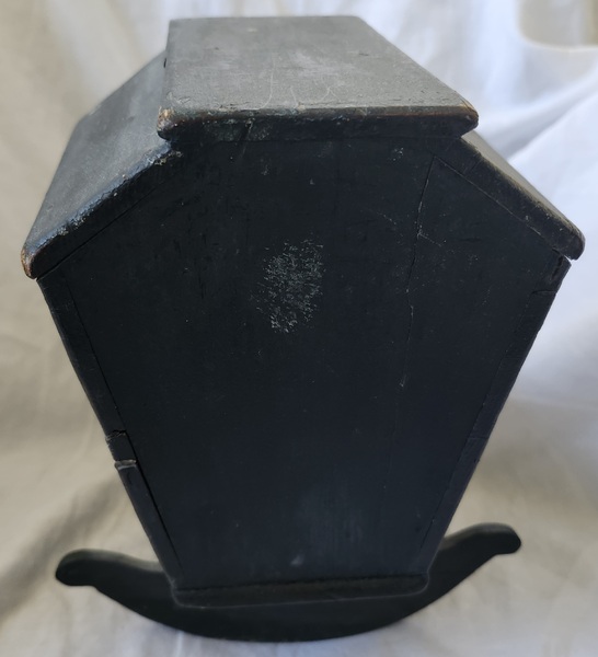 Ca. 1880 Indigo Blur Doll Cradle w/Carved Hearts