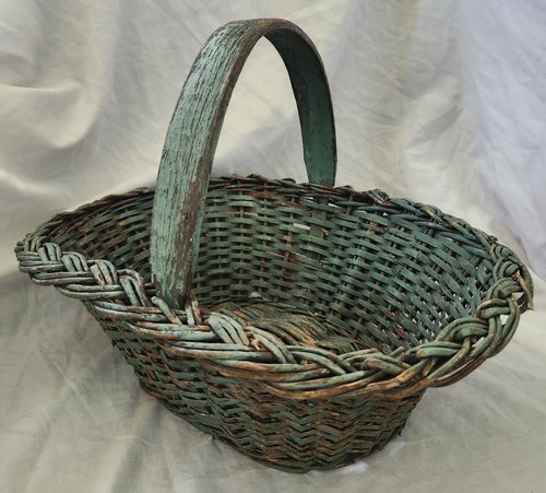 Antique PA. Willow Basket in Old Teal Green Paint