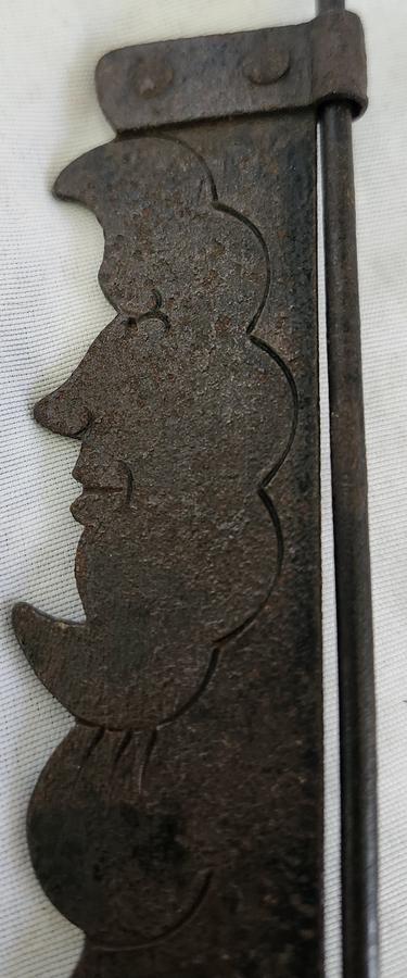 19th C. Folk Art Iron Trammel w/ Man's Face