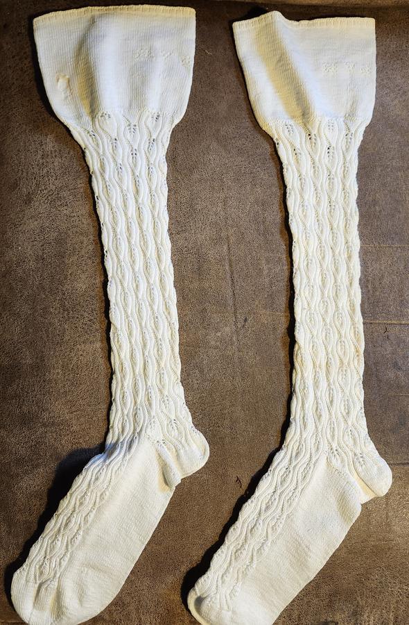 Pr. Antique PA. Wedding Socks w/Initials #1
