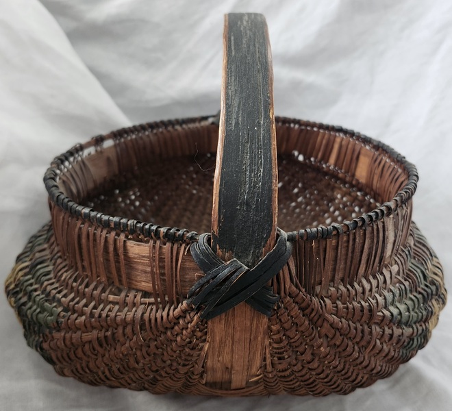 **Antique Buttocks Basket w/Painted Flowers