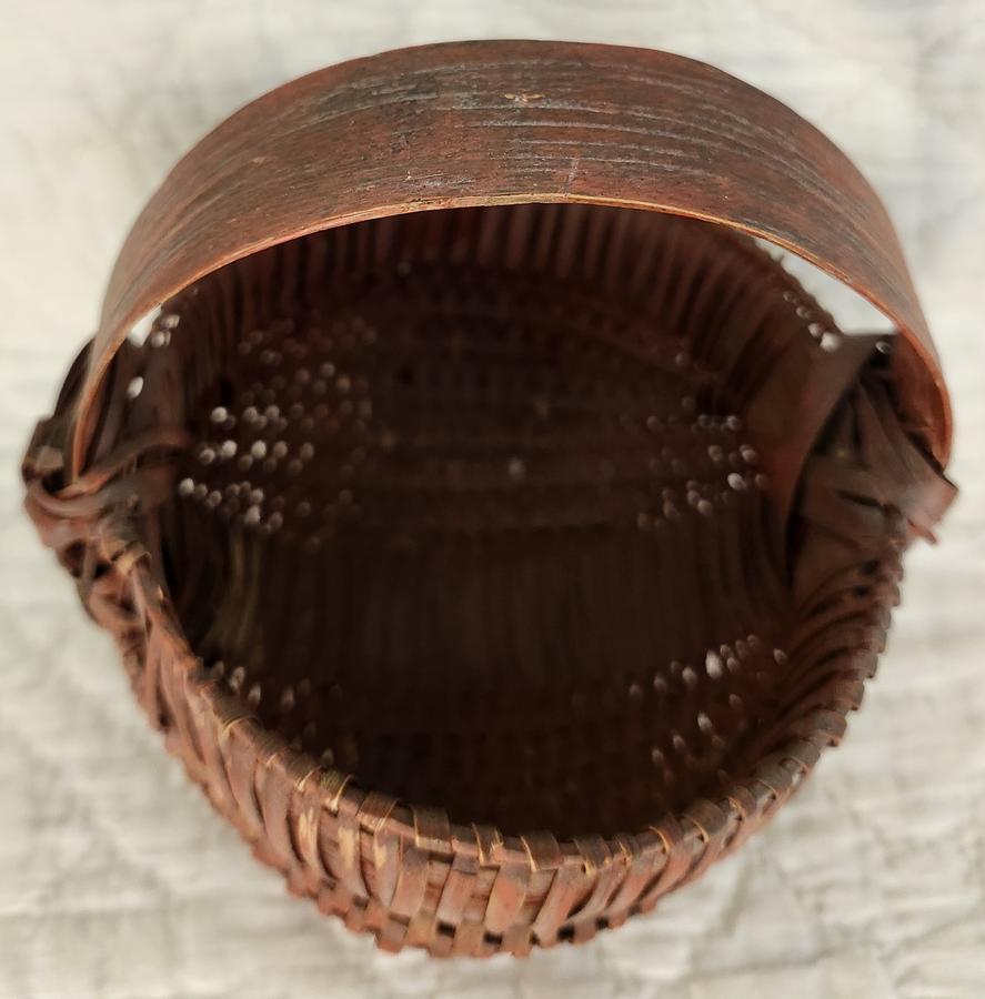 Antique Miniature Buttocks Basket in Old Red Paint