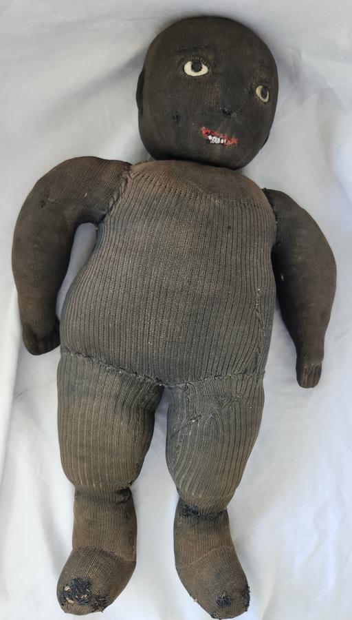 Antq. Black Rag Doll-Bone Button Eyes Ex Hadfield