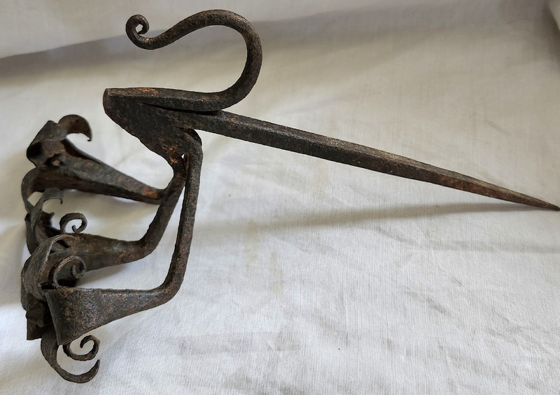 19th C. PA. Betty Lamp Hanger w/3 Flowers