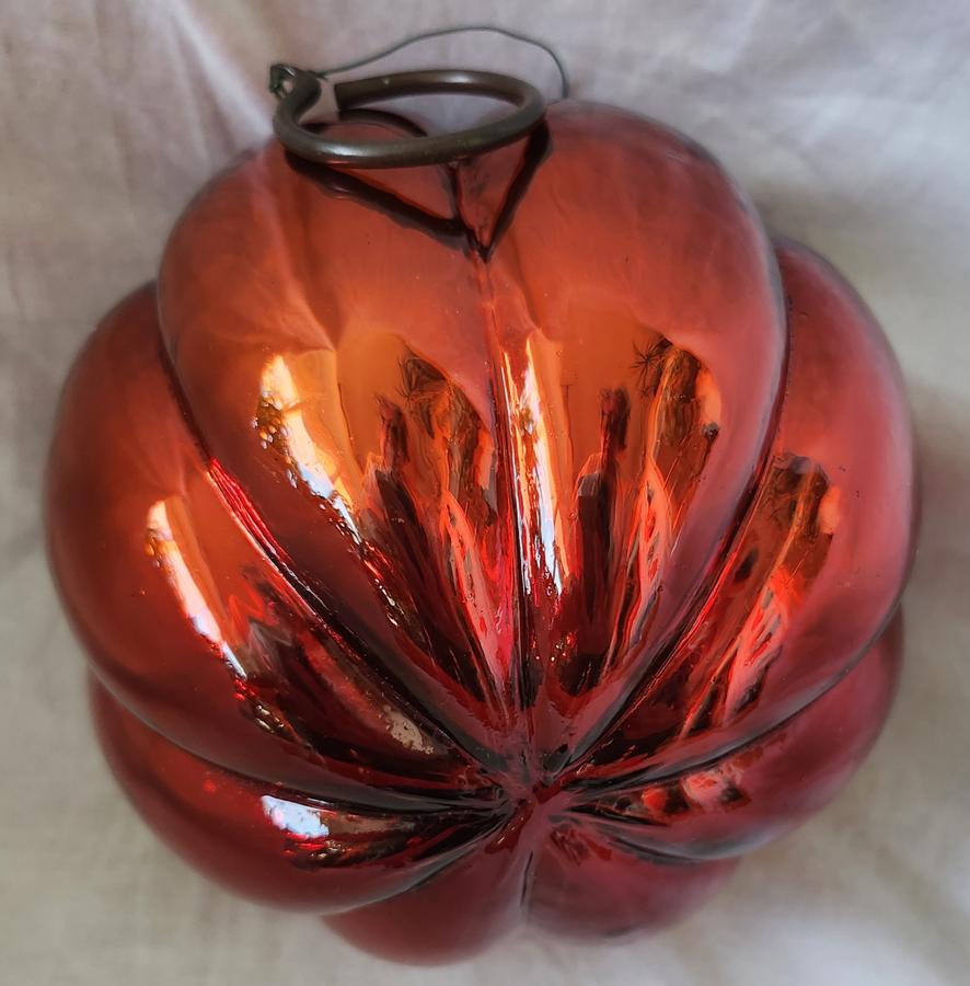 Huge 19" C. Antique German Red Melon Kugel