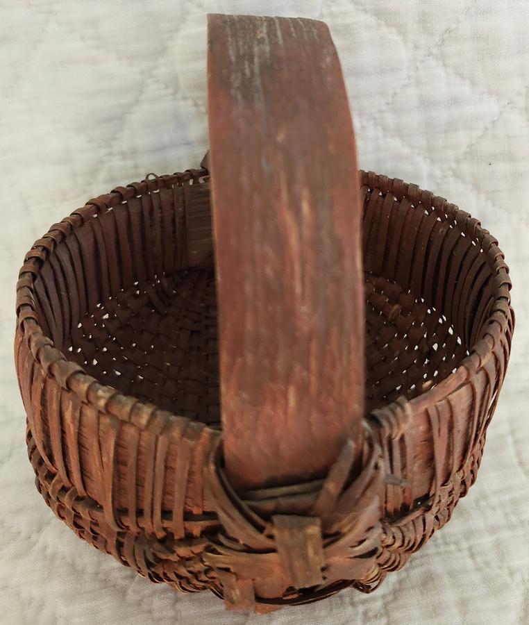 Antique Miniature Buttocks Basket in Old Red Paint