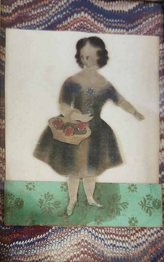Ca. 1830's-40's Framed Folk Art Velvet Paper Doll