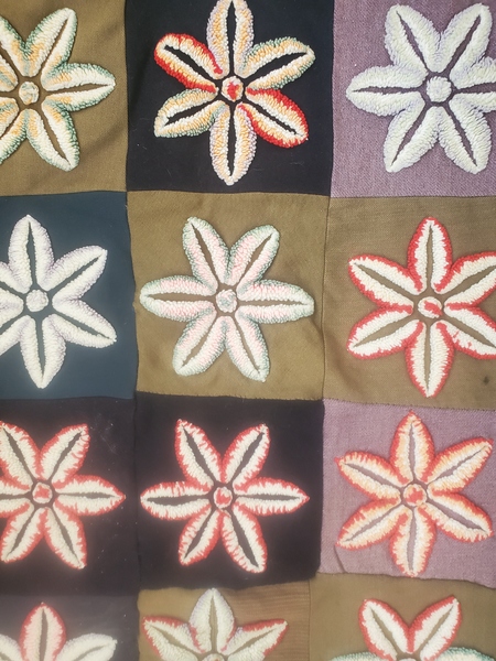 **Antq. Folk Art Flower Design Stumpwork Table Mat