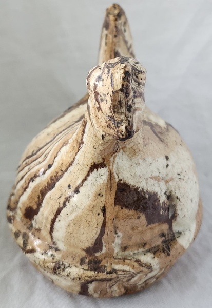 **Diminutive Antique Scroddleware Hen on Nest Bank