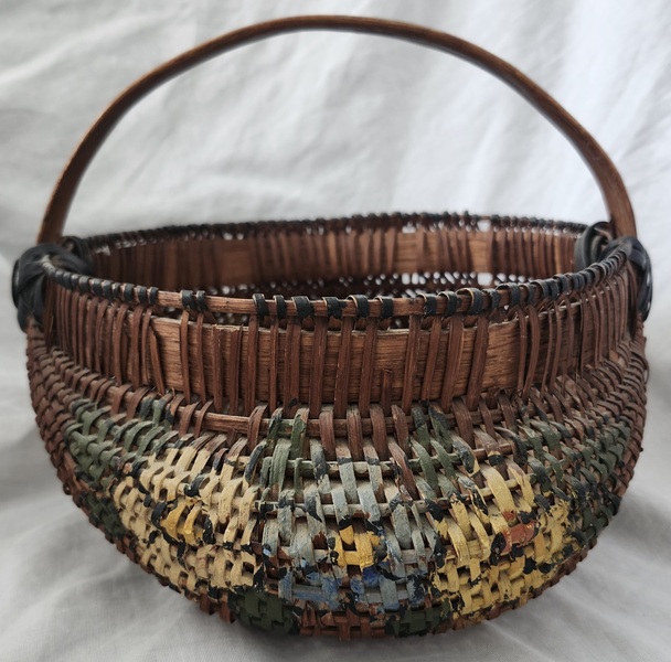 **Antique Buttocks Basket w/Painted Flowers