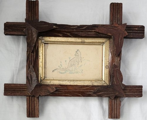 **Antique Folk Art Pen & Ink Depiction of Kangaroo