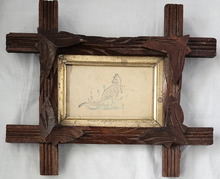 **Antique Folk Art Pen & Ink Depiction of Kangaroo