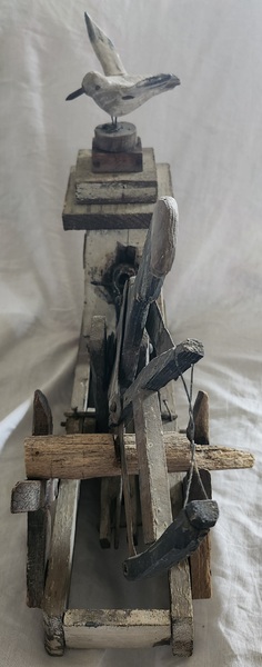 **Antq. Folk Art Black Man Sawing w/Bird Whirligig