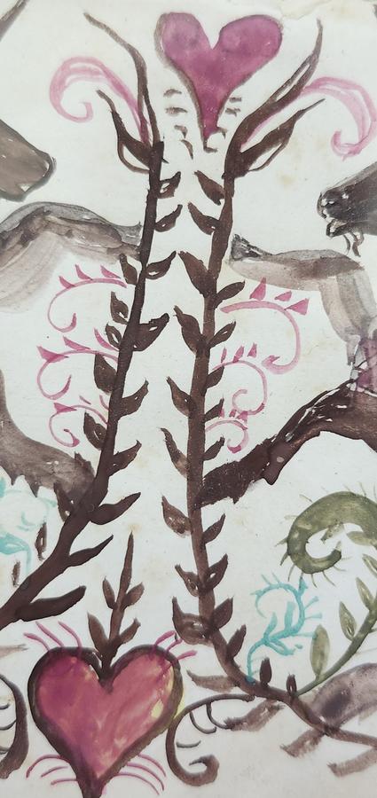 Antique Folk Art Unicorns Fraktur Watercolor