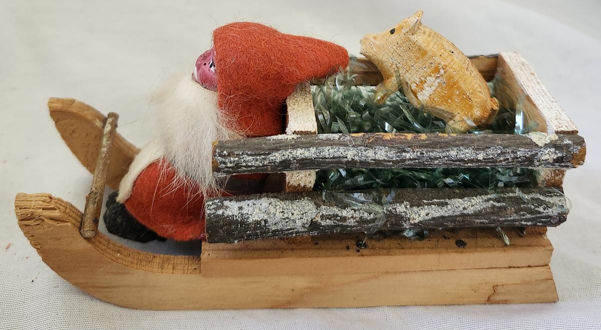 Antique German Santa in Sleigh w/Putz Pig