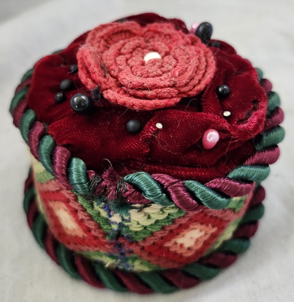 Antique Pin Cushion w/Crocheted Flower Ex Booth