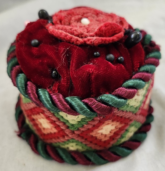 Antique Pin Cushion w/Crocheted Flower Ex Booth