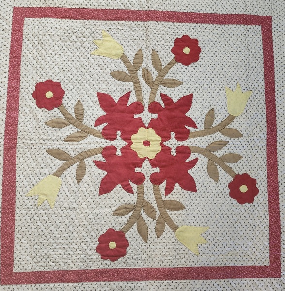 **Near Mint Ca. 1900 PA Whig Rose/Bars Crib Quilt