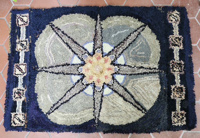 **19th C. Folk Art Nautical Hooked Rug Ex Goodnow
