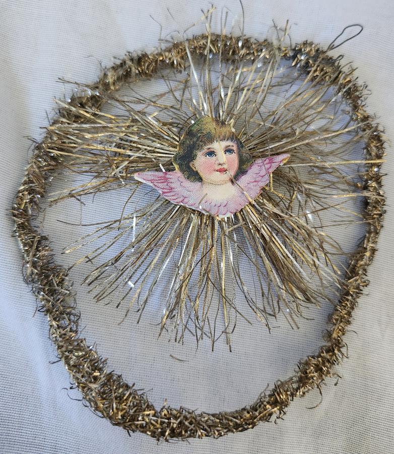 Pr. Antq. Angel/Cherub Scrap Tinsel Xmas Ornaments