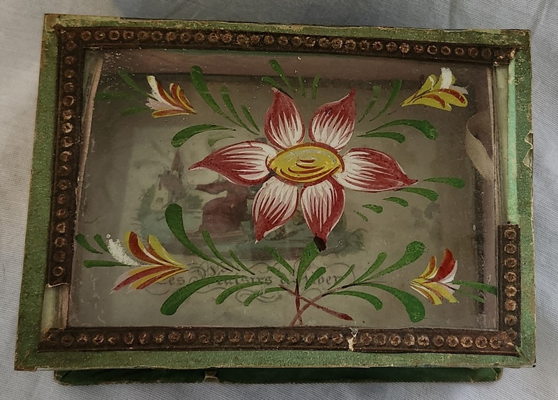 **Antq. Wallpaper & Painted Glass Trinket Box