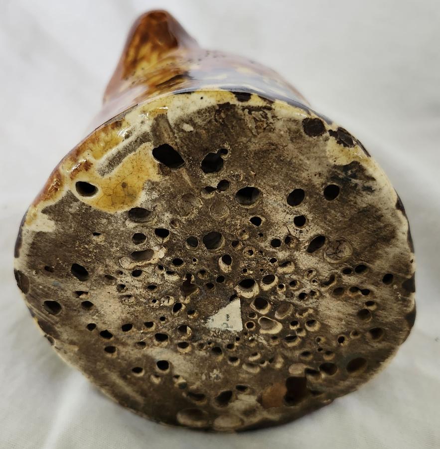 Antique Sponged Yellowware Dog Head Bank