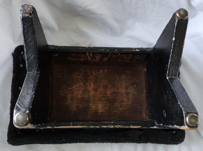 Antique Primitive Footstool w/Floral Hooked Top