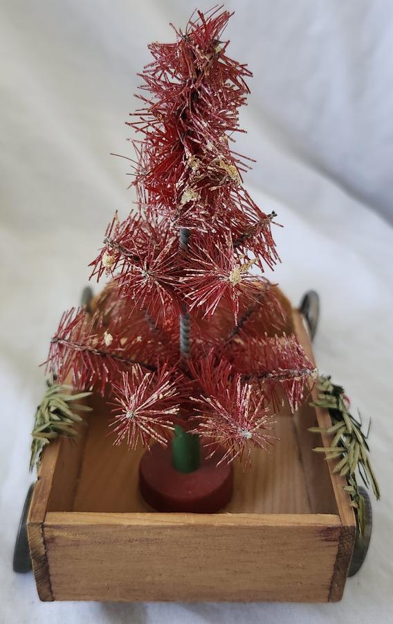 Antique German Santa in Truck w/Red Xmas Tree
