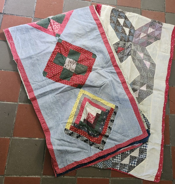 **2 Antique PA. Folk Art Quilt Block Bolster Cover