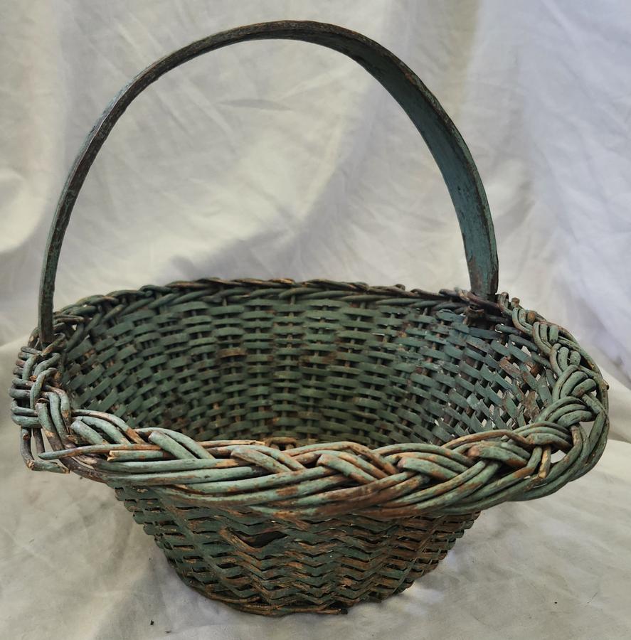 Antique PA. Willow Basket in Old Teal Green Paint
