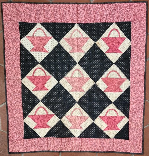 **Antique PA. Folk Art Appliqued Basket Crib Quilt