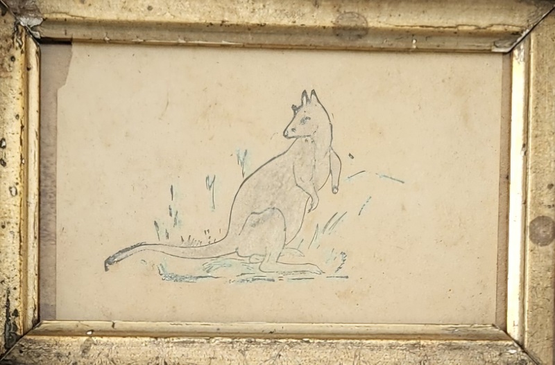 **Antique Folk Art Pen & Ink Depiction of Kangaroo