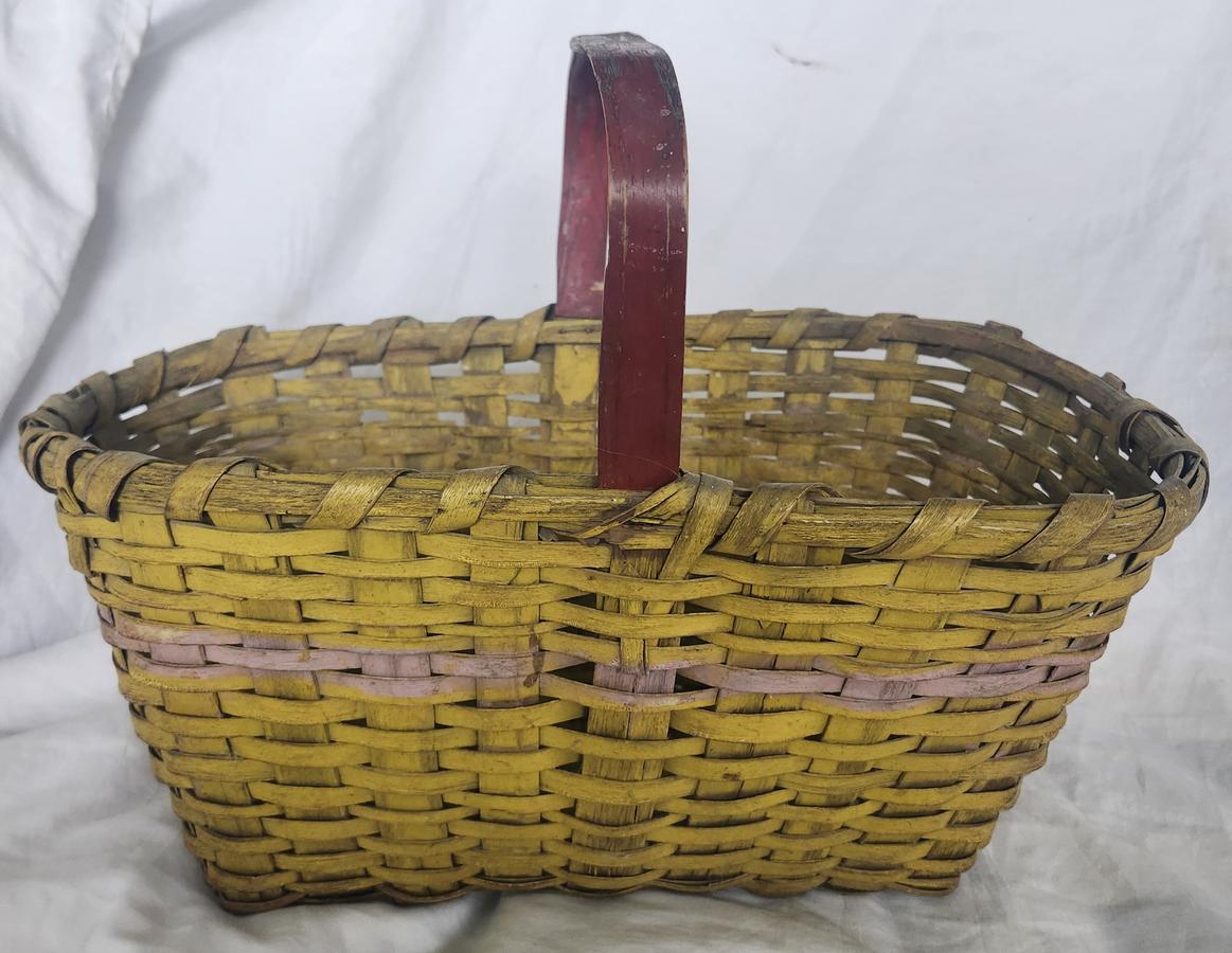 Antique Primitive Basket in Original 3-Color Paint